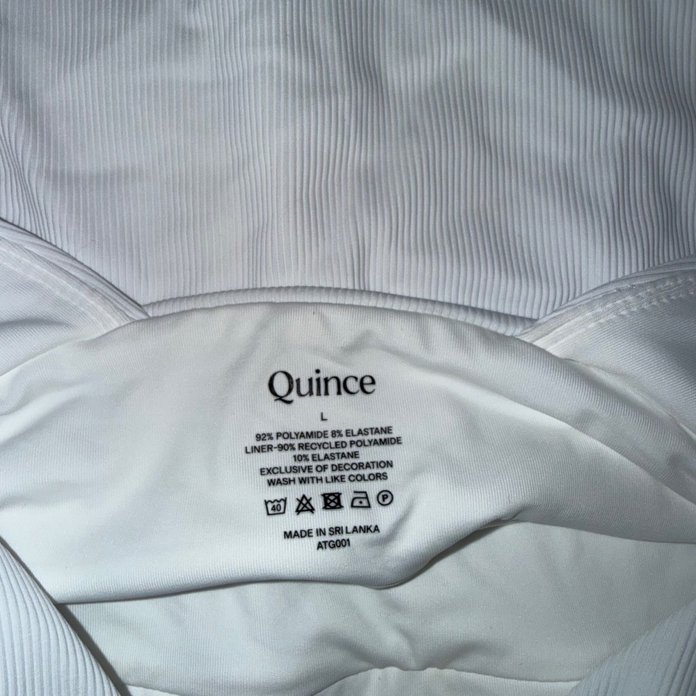 Quince One Piece Swimsuit Womens Large White Good Ribbed V-Neck ATG001 - Picture 4 of 6